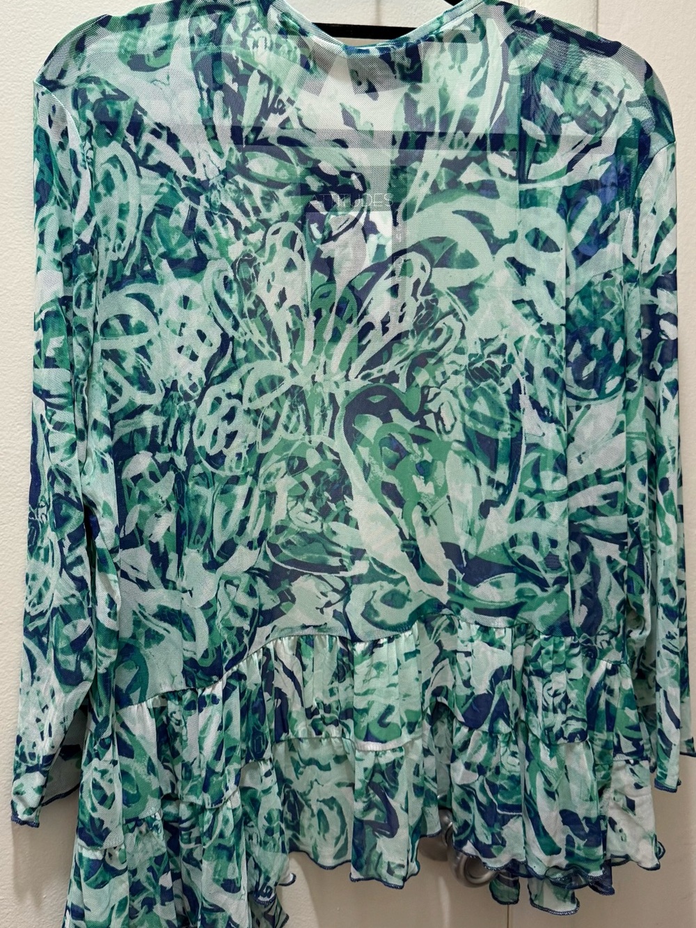 Attitudes by Renee Sheer Mint Green and Navy Print Cardigan - Picture 3 of 3
